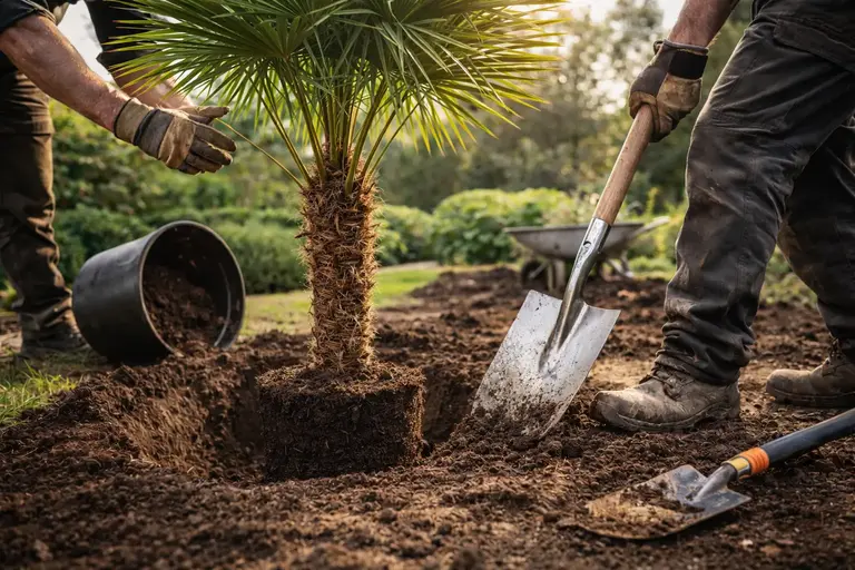 Hoveniers die palm planten